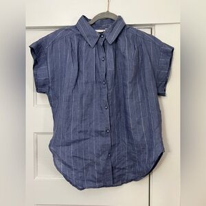 Button-Down Short Sleeve Stripe Shirt - Blue
